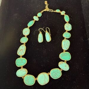 Gold and Turquoise Necklace and Earring Set